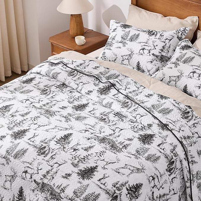 PPOLCA Rustic King Quilt Bedding Set, Christmas Lightweight Reversible Cabin - Image 4