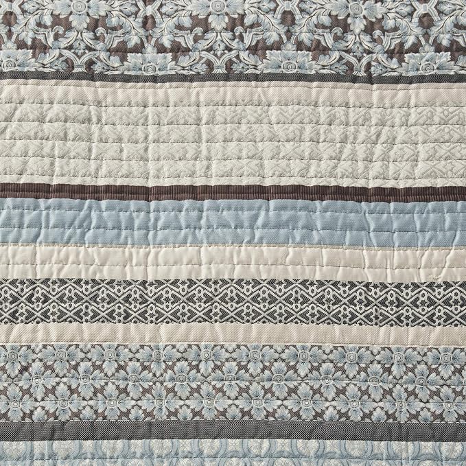 Madison Park Quilt Set Luxurious Jacquard Stripes Design - Image 15