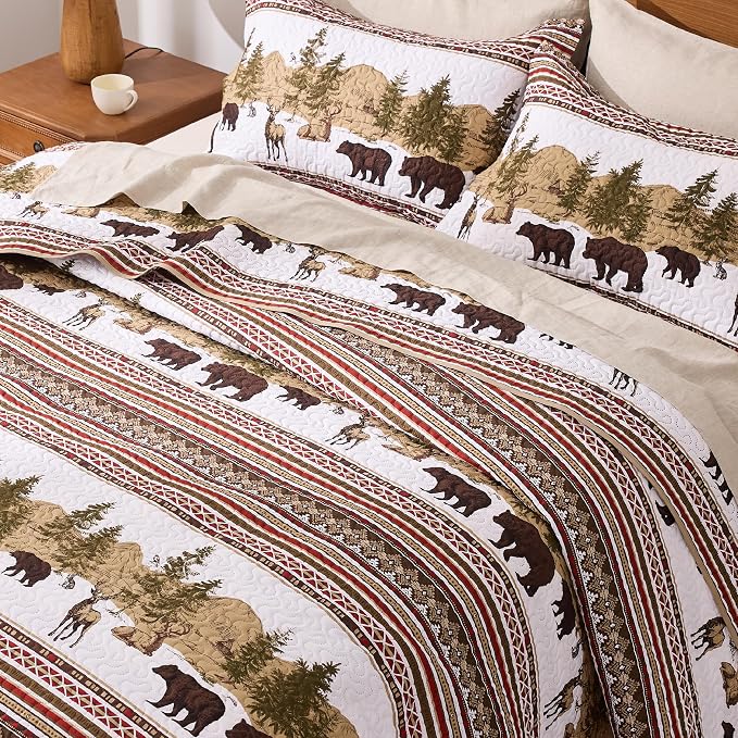 PPOLCA Cabin Twin Quilt Bedding Set, Christmas Lightweight Reversible Rustic - Image 4
