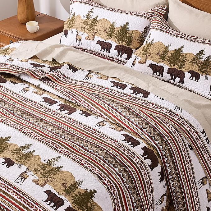 PPOLCA Cabin King Quilt Bedding Set, Christmas Lightweight Reversible Rustic - Image 4