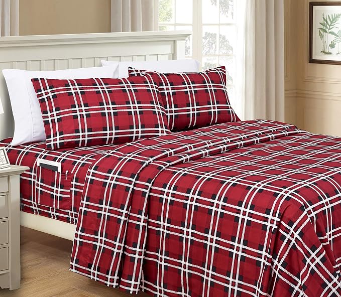 Elegant Comfort Luxury Soft Bed Sheets Plaid Pattern - Image 2