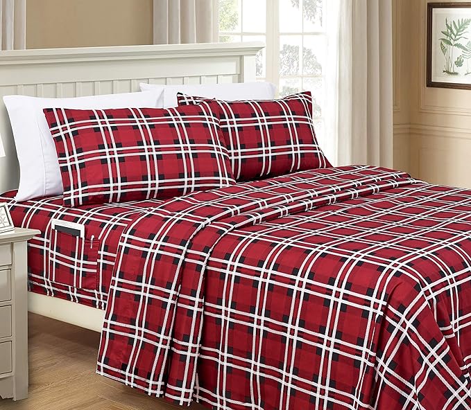 Elegant Comfort Luxury Soft Bed Sheets Plaid Pattern - Image 2