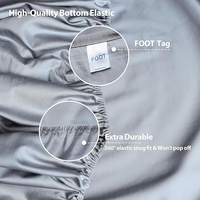 Queen Size Fitted Sheet Only Gray, 100% Egyptian Cotton 600 Thread Count - Image 5